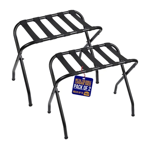 Vista 12 de Lifemaster Portaequipajes de metal – Paquete de 4 soportes plegables, fáciles de montar, ahorro de espacio y elegante marco de acero para maletas