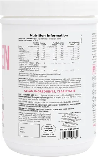 Vista 2 de NaturesPlus Péptidos de colágeno, limonada de bayas – 0.8 libras en polvo – Salud del cabello, piel, uñas y articulaciones, apoyo del sistema