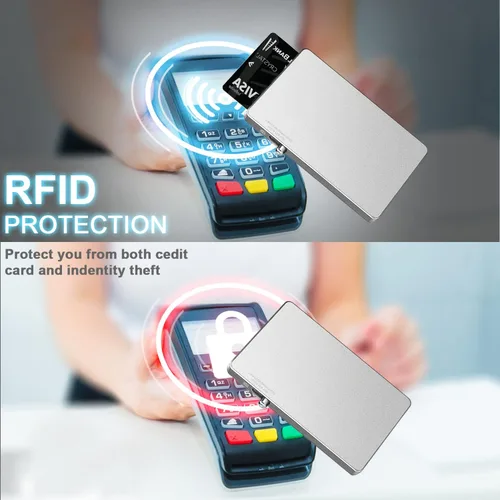 Vista 4 de T-MFY Cartera magnética para tarjetas con imán, soporte para tarjetas de metal con bloqueo RFID, cartera para teléfono