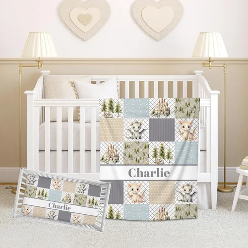 Vista 8 de Juego de ropa de cama personalizado para cuna de bebé para niñas, juego de ropa de cama personalizada para cuna con nombre, ropa de cama colorida