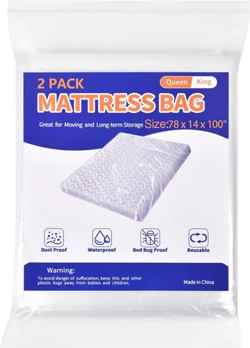 Vista 8 de Bolsa de Colchón para Mudanza y Almacenamiento - Paquete de 2 Fundas Protectoras de Plástico, Tamaño Individual y Doble Transparente - Paquete de 2