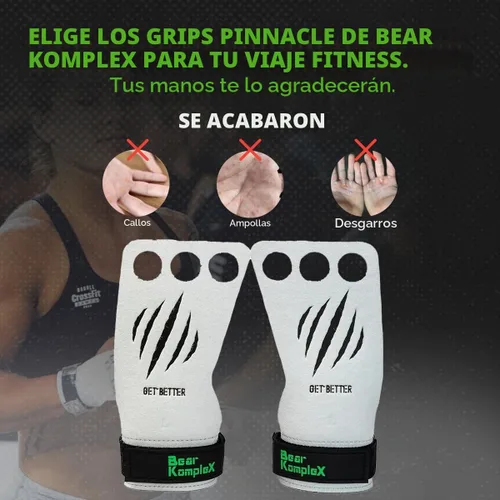 Vista 2 de Bear KompleX 3 Hole Pinnacle Hand Grips for Workouts, Pull-ups, Weightlifting, WOD Gymnastics, Crosstraining Palm Grips with Wrist Wraps, Hand