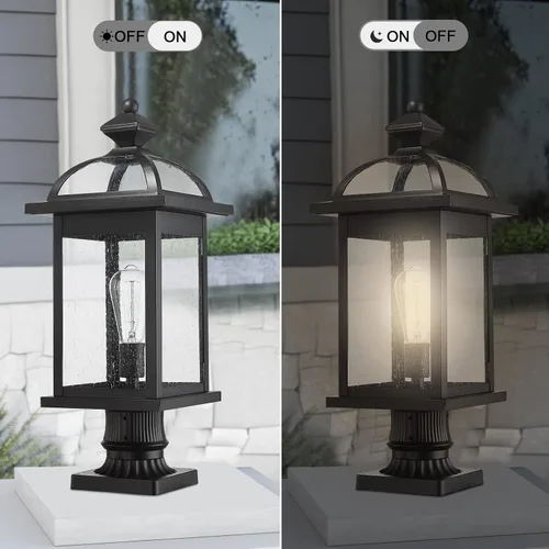 Vista 4 de Darkaway Luces de poste de exterior de gran tamaño de 22 pulgadas + adaptador de luz de poste, postes de lámpara con vidrio semillado, iluminación