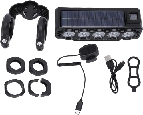 Vista 5 de SUNGOOYUE Multifunctional Rechargeable USB Solar Bike Light with Horn, Safe Companion When Cycling, Two Charging Options