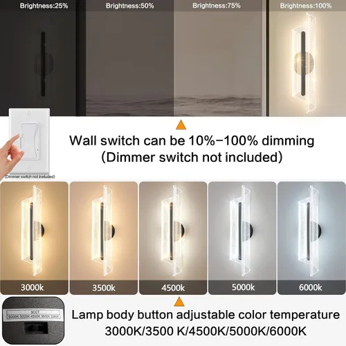 Vista 4 de Aplique de pared negro moderno lámpara de pared regulable LED lámpara de pared para sala de estar, pasillo, baño, dormitorio, 19.7 pulgadas