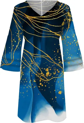 Vista 3 de FIRERO Vestidos de verano para mujer, a la moda, mangas 34, acampanadas, cuello en V, elegante, retro, floral, estampado de mariposas