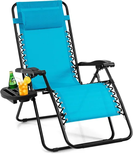 Vista 19 de Giantex Zero Gravity - Silla reclinable para patio al aire libre con portavasos y almohada extraíble, respaldo ajustable, silla de salón