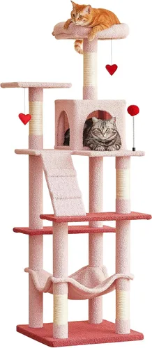 Vista 20 de MWPO - Árbol para gatos, multiestructura para gatos grandes con postes rascadores de sisal, plataforma acolchada, hamaca y condominio, torre Beige