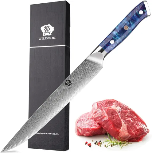 Vista 8 de WILDMOK Cuchillos para tallar de 9 pulgadas, cuchillo de sushi ultra afilado, para cuchillos de carne, cuchillos japoneses de acero de Damasco