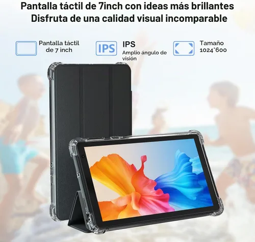 Vista 4 de PEICHENG Tableta con Estuche Protector, 7" IPS 1024 * 600 Android 15.0 Tab PC RAM 8GB (3+5 Expand) + ROM 32GB Bluetooth 5.0 WiFi 6 2.4G+5G 2MP+5MP