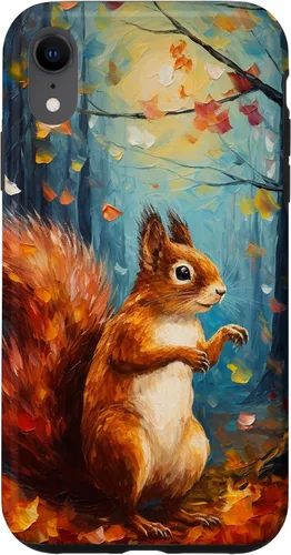 Vista 25 de Starry Night Squirrel Autumn Falling Leaves Van Gogh Style Case for iPhone 16
