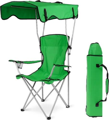 Vista 9 de KOCASO Silla plegable para exterior, silla de campamento plegable con sombra, protección solar, camping, reclinable, bolsa de transporte