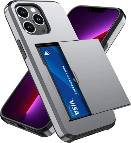 Vista 7 de Qinmay Funda compatible con iPhone 13 con tarjetero, doble capa a prueba de golpes, funda protectora resistente con ranura oculta delgada