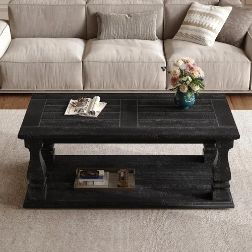 Vista 2 de JIVOIT Mesa de centro de granja con estante de almacenamiento, mesa auxiliar rectangular de 47.24 pulgadas de largo con parte superior de tablones