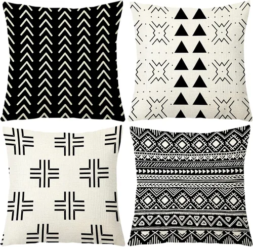 Vista 3 de Aoomzoon Juego de 4 fundas de almohada de 18 x 18 pulgadas, modernas fundas de almohada decorativas geométricas bohemias y de lino de algodón