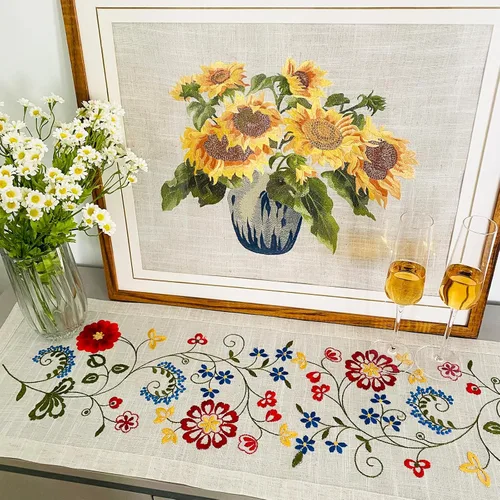 Vista 24 de Mantel bordado para decoración de encaje a prueba de polvo, sin arrugas, lavable, floral, rectangular, para cocina, comedor, vacaciones, cumpleaños