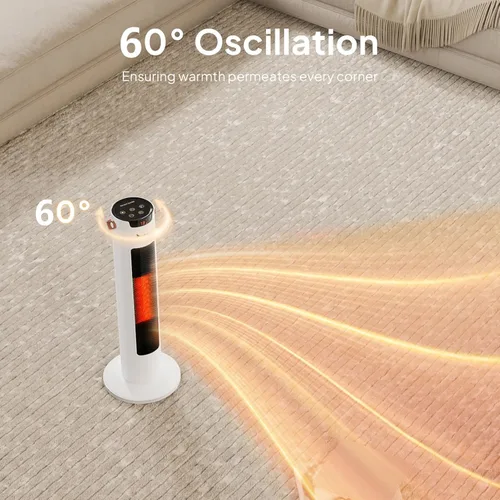 Vista 2 de Calentador de Espacio Eléctrico de 1500W con Control Remoto y por APP, Calentador de Torre de 24" con Oscilación, Temporizador, Termostato