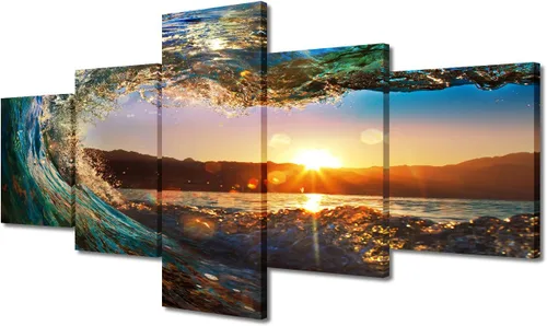 Vista 9 de TUMOVO 5 piezas de arte en lienzo para pared, hermoso castillo de piedra de cisne con paisajes naturales de selva al atardecer, paisajes naturales