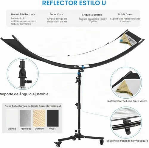 Vista 4 de WELLMAKING Clamshell - Difusor reflector de luz con bolsa de transporte, 71 x 23 pulgadas, reflector de iluminación curvada para fotografía