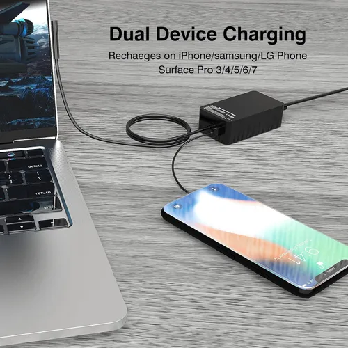 Vista 6 de [Versión mejorada] Cargador Surface Pro de 65 W para Surface Pro 3/4/5/6/7/8/9/X, compatible con Microsoft Surface Book Laptop/tablet, funciona
