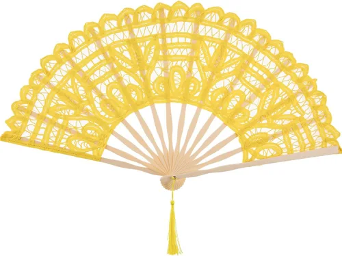 Vista 7 de BABEYOND - Abanico plegable de encaje de algodón con bordado, abanico de mano nupcial con astas de bambú para decoración de boda, baile y fiesta