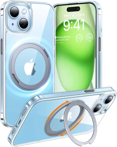 Vista 11 de TORRAS Funda con soporte giratorio de 360° para iPhone 15/iPhone 14, compatible con MagSafe, soporte de anillo magnético