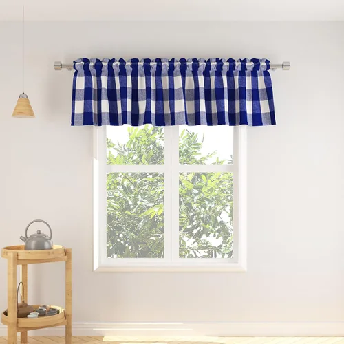 Vista 86 de Cenefas de cortina para ventana de 16 pulgadas de largo, 2 paneles de cuadros búfalo, cortinas pequeñas con bolsillo para barra, estilo clásico
