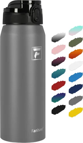 Vista 33 de Fanhaw Botella de agua térmica para llevar, apta lavavajillas, de 20 onzas, acero inoxidable, doble pared, reutilizable, a prueba de fugas y sudor