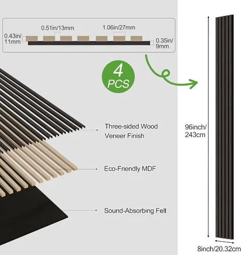 Vista 40 de Paquete de 2 paneles de madera para pared, paneles acústicos de listones de madera de 48 x 24 pulgadas, paneles acústicos para decoración de paredes