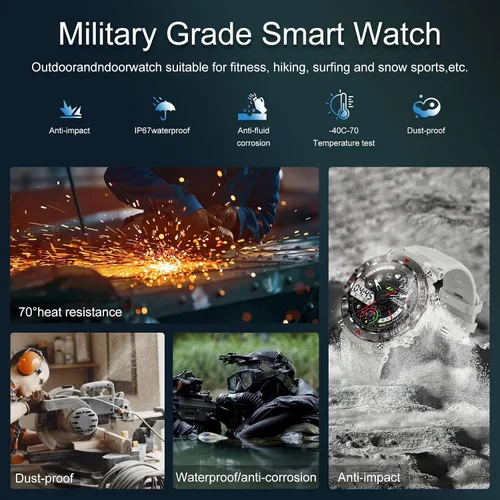 Vista 2 de LogHog Relojes inteligentes militares para hombres y mujeres, monitor de frecuencia cardíaca, resistente al agua, 2023, resistente al agua, presión