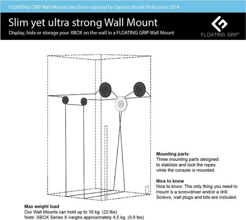 Vista 3 de Xbox Series X Wall Mount Solution by FLOATING GRIP - Mounting Kit for Hanging & Displaying Consoles in Video Gaming Room
