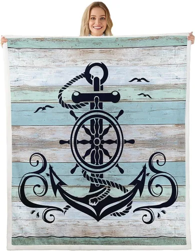 Vista 22 de Erosebridal Manta náutica de ancla, forro polar con brújula oceánica de 40 x 50 pulgadas para niños, niñas, adolescentes, adultos, decoración