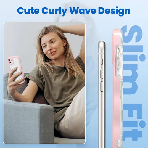 Vista 4 de ZCDAYE Funda magnética para iPhone 11, bonita funda con marco de ondas rizadas compatible con carga inalámbrica, funda protectora transparente