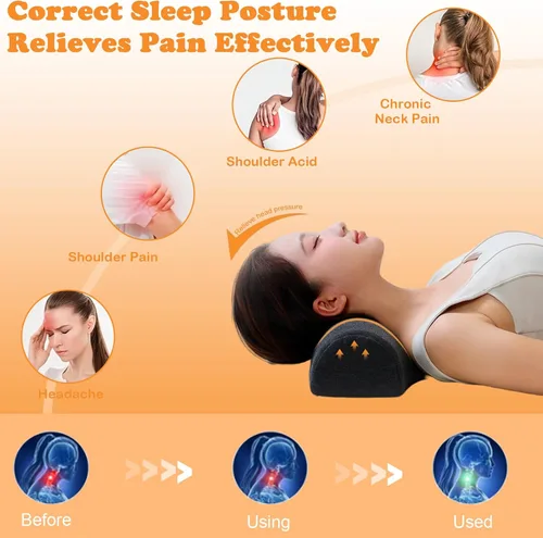 Vista 3 de Almohada cervical para aliviar el dolor de cuello, almohada de espuma viscoelástica para apoyo de refuerzo y relajación de hombros, dispositivos