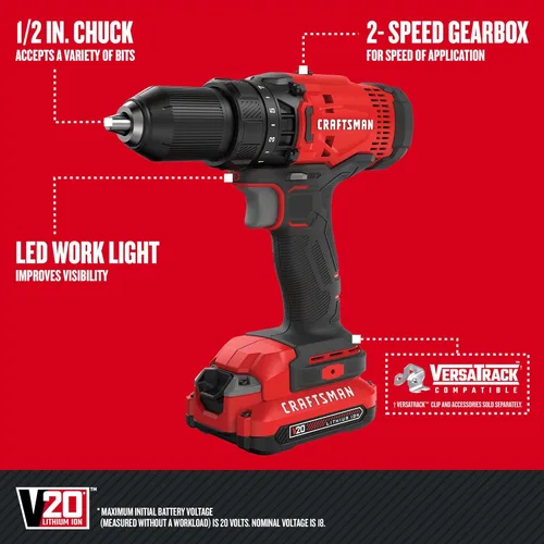 Vista 4 de CRAFTSMAN V20 Kit combinado de herramientas eléctricas inalámbricas de 4 herramientas con 2 baterías y cargador (CMCK400D2)