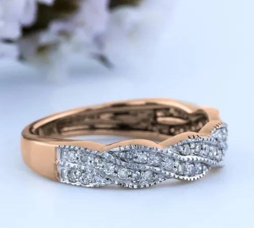 Vista 4 de Dazzlingrock Collection Anillo apilable de oro de 14 quilates con diamantes redondos de 0.25 quilates (ctw) para mujer, para aniversario, boda, 1/4
