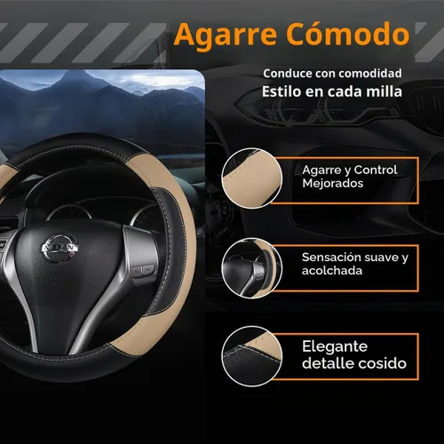 Vista 2 de Funda de cuero para volante de auto, protector antideslizante para volante de auto de cuero de microfibra transpirable, ajuste universal