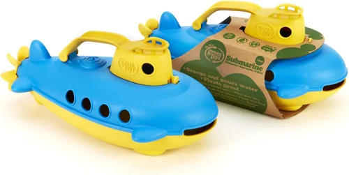 Vista 5 de Green Toys Submarino en amarillo y azul, libre de BPA, sin ftalatos, juguete de baño con hélice trasera giratoria. Juguetes seguros para niños
