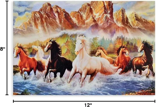 Vista 6 de Pintura al óleo de siete caballos caminando por el río, arte de pared, impresiones de animales sobre lienzo, póster de lienzo para decoración