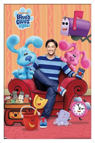 Vista 9 de Nickelodeon Blue's Clues - Póster de pared grupal, 22.4 pulgadas de largo x 14.7 pulgadas de ancho, versión enmarcada de madera de granero