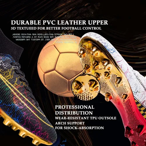Vista 2 de HESBITEUL Botines de fútbol para hombre y mujer, jóvenes, botas de fútbol FG para exteriores, transpirables, zapatos de entrenamiento