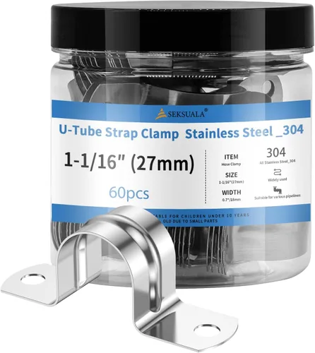 Vista 15 de 24 Piezas Abrazaderas de Conducto de Acero Inoxidable 304 de 1 1/4 Pulgadas (32mm), Abrazadera de Correa de Tubo en U de 2 Agujeros Soporte en U