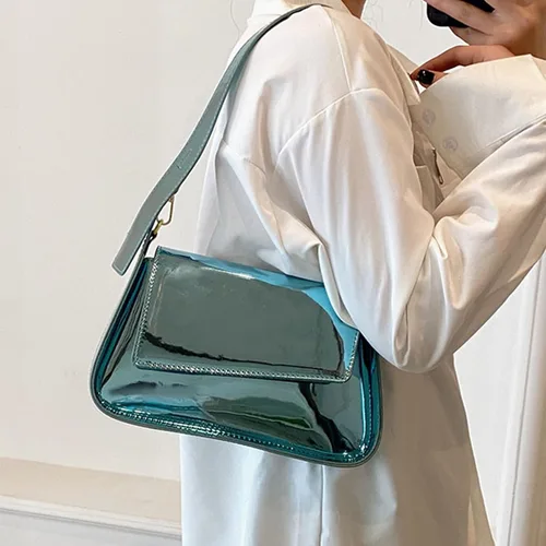 Vista 2 de Crbeqabe Bolso metálico plateado para mujer, bolso de noche Y2k brillante Hobo, bolso de mano metálico, bolso de hombro