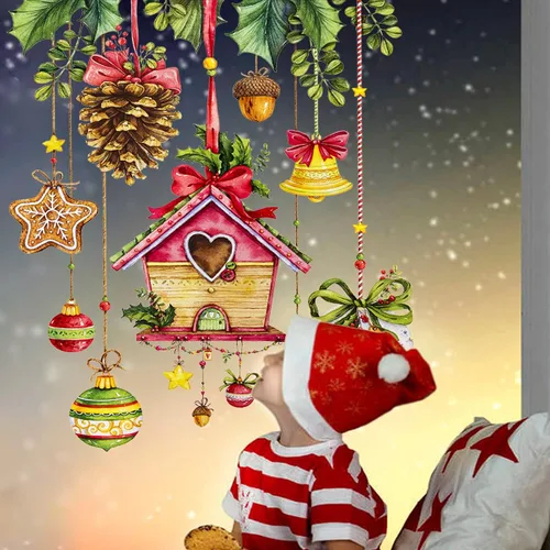 Vista 3 de Calcomanías de pared de Navidad, 1 unidad, calcomanías de pared de vinilo de Navidad, murales de pared extraíbles de Navidad, despegar y pegar