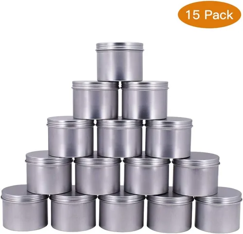 Vista 9 de Paquete de 15 latas de aluminio redondas de plata vacías de 5 onzas de 5.1 fl oz, tapa de tornillo, aroma a cera para el cabello, contenedor