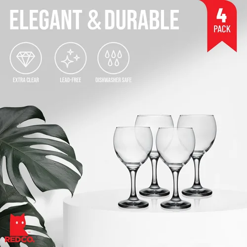 Vista 2 de Red Co. Set de 4 copas de vino de vidrio clásico de 8.75 fl oz con tallo para todo uso, vino blanco, transparente