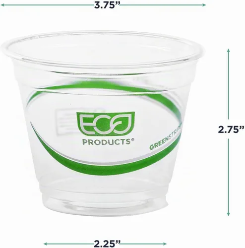 Vista 3 de ECO PRODUCTS GreenStripe - Vasos fríos transparentes de 9 onzas, vasos desechables de ácido poliláctico (PLA) a base de plantas para agua, jugo