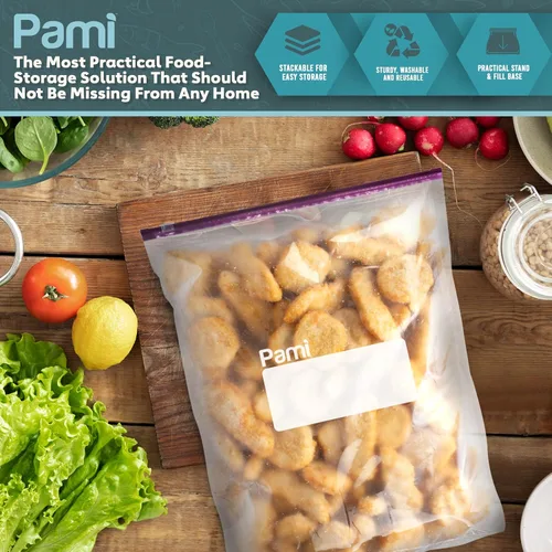 Vista 5 de PAMI Bolsas de almacenamiento deslizantes jumbo de 2.5 galones, paquete de 10 bolsas reutilizables a prueba de fugas para congelador con parte