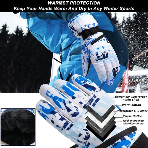 Vista 3 de Avicill Guantes de esquí para nieve, guantes de nieve para hombre, guantes de nieve impermeables para mujer, guantes de snowboard para exteriores