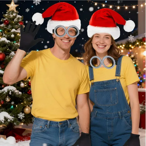 Vista 5 de Juego de sombrero de Papá Noel, 3 piezas, gafas, sombrero de Navidad, guantes para hombres y mujeres, juego de fiesta de cosplay, 2 rojo